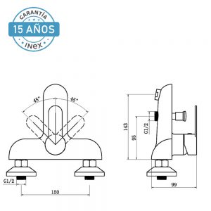 Grifo Para Bañera Y Ducha Blanco Monomando INEX Europa Metálico Acabado Cromado Y Blanco Incluye Flexo De 1.5 M Y Alcachofa De Tres Funciones