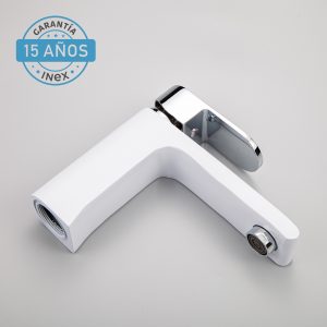 Grifo Para Lavabo Blanco Monomando INEX Europa Grifería Estandar Metálica Con Acabado Cromado Y Blanco